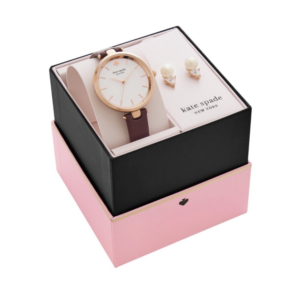 Kate Spade Leather Watch and Pearl Stud Earrings